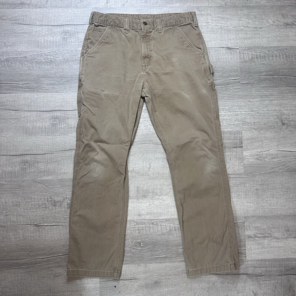 Carhartt Mens B324-DKH Relaxed Fit Washed Duck Work Dungaree Pants Khaki 36x34